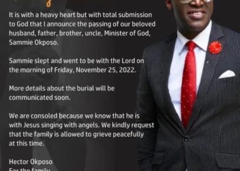 Sammie Okposo: Family Confirms His death.