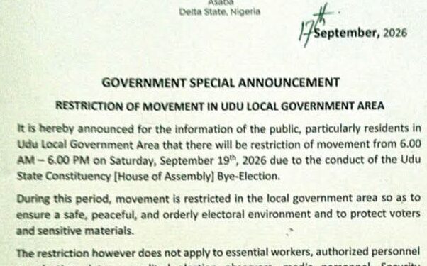 Udu Bye-Election: Delta Govt Restricts Movement On Saturday